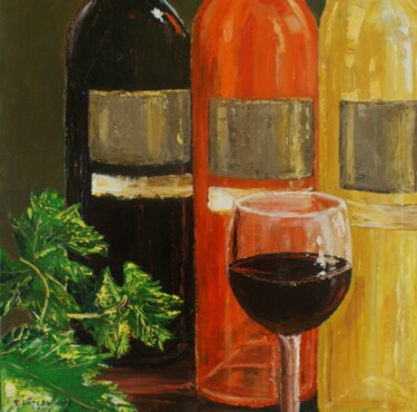 Painting titled "Buvons un verre" by René Vincent-Viry, Original Artwork, Oil