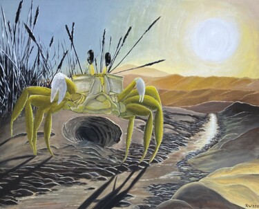 Painting titled "Yellow crab" by René Wissink, Original Artwork, Acrylic