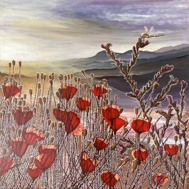 Painting titled "Poppies at sunrise" by René Wissink, Original Artwork, Acrylic