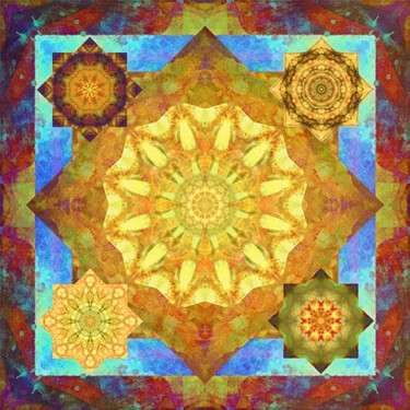 Digitale Kunst getiteld "Blue Earth Mandala" door Rene Armenta, Origineel Kunstwerk