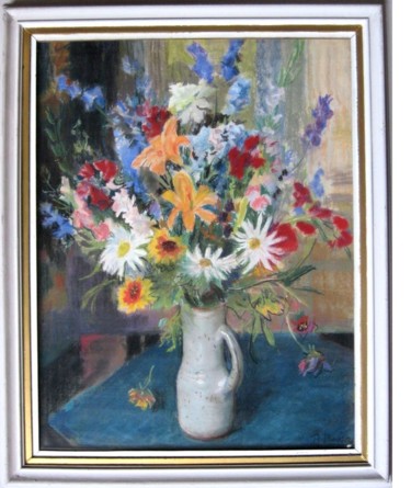 Картина под названием "Bouquet au vase de…" - Renée Besson, Подлинное произведение искусства, Пастель