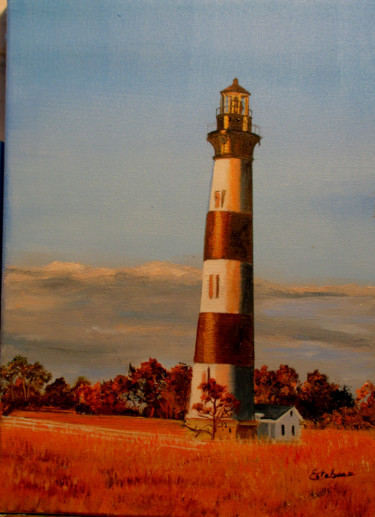 Painting titled "phare au canada" by Renée Estebanez, Original Artwork, Oil