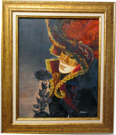 Painting titled "rose noire" by Renée Estebanez, Original Artwork, Oil