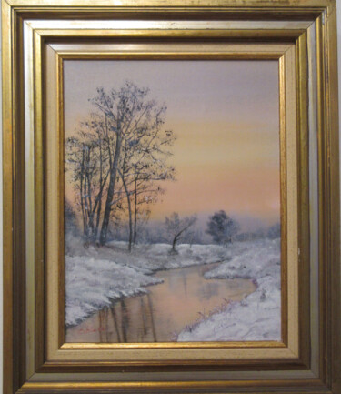 Painting titled "paysage de neige" by Renée Estebanez, Original Artwork, Oil
