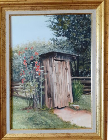 Peinture intitulée "cabane au fond du j…" par Renée Estebanez, Œuvre d'art originale, Huile