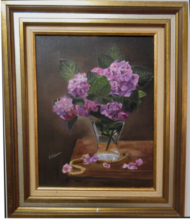 Malerei mit dem Titel "hortensias" von Renée Estebanez, Original-Kunstwerk, Öl