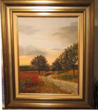 Painting titled "chemin de campagne" by Renée Estebanez, Original Artwork, Oil