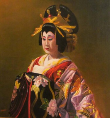 Painting titled "geisha" by Renée Estebanez, Original Artwork, Oil