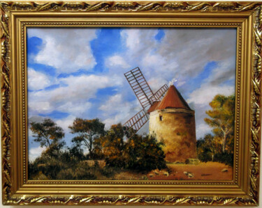 Peinture intitulée "moulin de fontvieil…" par Renée Estebanez, Œuvre d'art originale, Huile