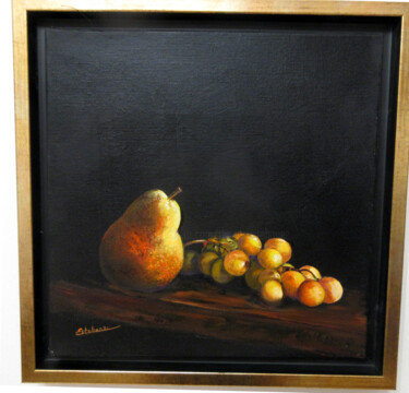 Malerei mit dem Titel "poire et raisins" von Renée Estebanez, Original-Kunstwerk, Öl