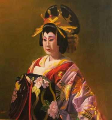 Peinture intitulée "geisha-50x50.jpg" par Renée Estebanez, Œuvre d'art originale