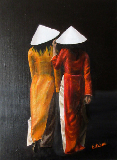 Pintura intitulada "vietnamienne" por Renée Estebanez, Obras de arte originais