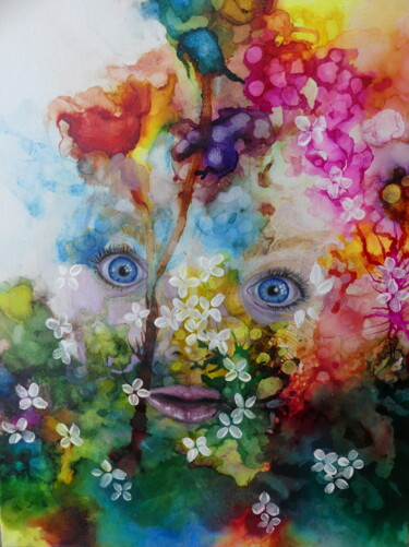 Peinture intitulée "L'encre de tes yeux" par Renée Tortet, Œuvre d'art originale, Huile