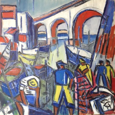 Painting titled "le vallon des auffes" by Maurice Gérard Robert, Original Artwork, Oil Mounted on Wood Stretcher frame