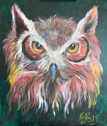 Pintura titulada "A Owl fantasy" por Rene Pauwels, Obra de arte original, Acrílico