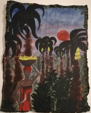 Malerei mit dem Titel "Ramassage des banan…" von Reneta Mincheva, Original-Kunstwerk, Acryl