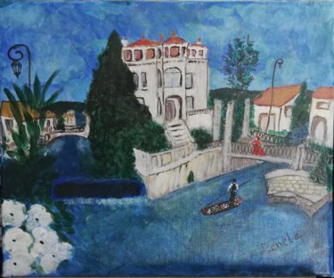 Painting titled "Isle Sur La Sorgue" by Reneta Mincheva, Original Artwork, Acrylic Mounted on Wood Panel