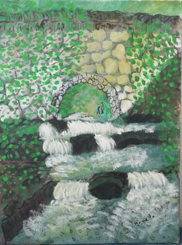 Painting titled "Fontaine de Sitovo" by Reneta Mincheva, Original Artwork, Acrylic Mounted on Wood Stretcher frame
