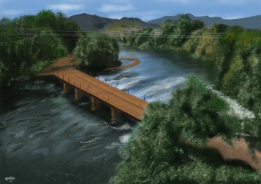 Artes digitais intitulada "Thamirabaruni river" por Rengarajan Rengarajan, Obras de arte originais, Pintura digital