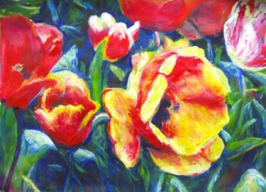 Schilderij getiteld "Tulpen" door Renée König, Origineel Kunstwerk, Olie