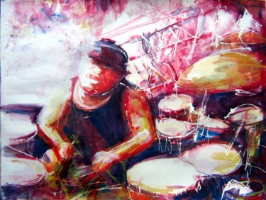 Malerei mit dem Titel "The drummer" von Renée König, Original-Kunstwerk, Öl