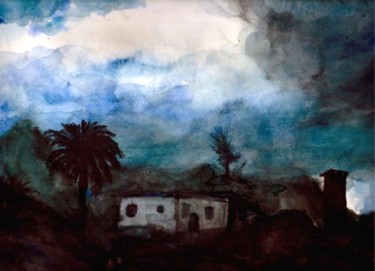 Schilderij getiteld "Wolken auf La Gomera" door Renée König, Origineel Kunstwerk, Olie