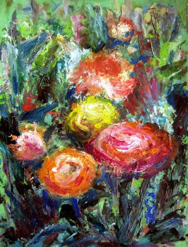 Malerei mit dem Titel "Blumenfeuerwerk" von Renée König, Original-Kunstwerk, Öl
