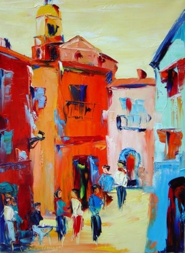 Peinture intitulée "Une rue de St Tropez" par Renson, Œuvre d'art originale