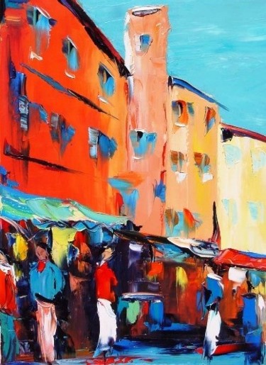 Peinture intitulée "Le marché de la Val…" par Renson, Œuvre d'art originale