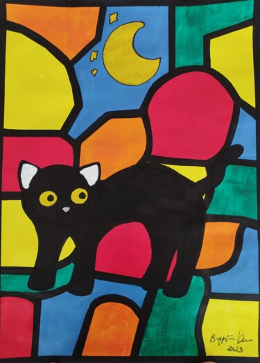 Pittura intitolato "Il Gatto Nero - Pat…" da Renzo Buggiani, Opera d'arte originale, Acrilico