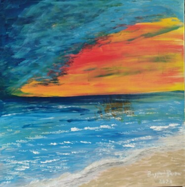 Painting titled "Summer Sunset 2023" by Renzo Buggiani, Original Artwork, Acrylic Mounted on Wood Stretcher frame