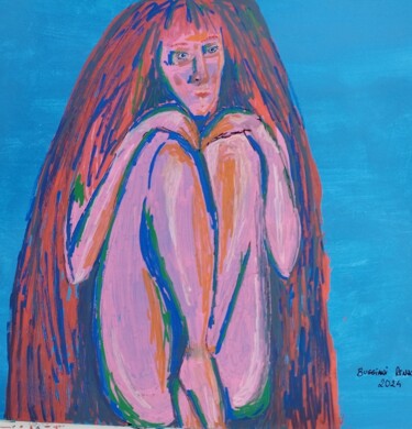 Malerei mit dem Titel "La Dama Rossa" von Renzo Buggiani, Original-Kunstwerk, Acryl