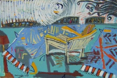 Painting titled "Silla en la playa 6…" by Renzo Campoverde, Original Artwork, Oil