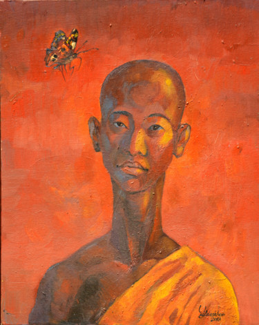 Pintura intitulada "The monk" por Yulduskhon, Obras de arte originais, Óleo