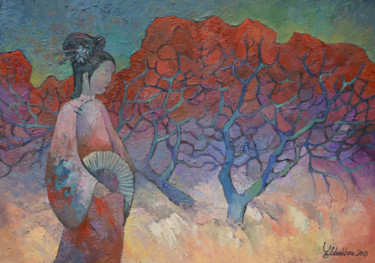 Картина под названием "At down" - Yulduskhon, Подлинное произведение искусства, Масло Установлен на Деревянная рама для носи…