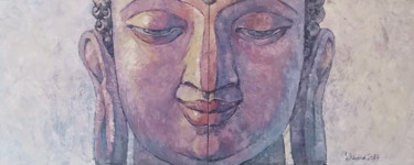 绘画 标题为“Morning Buddha” 由Yulduskhon, 原创艺术品, 油 安装在木质担架架上