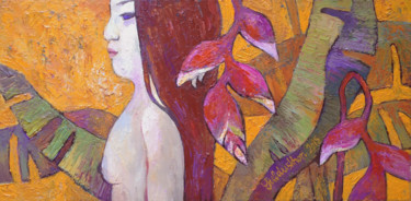Картина под названием "Garden Fairy 2" - Yulduskhon, Подлинное произведение искусства, Масло