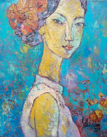 Картина под названием "Portrait of Lin Li." - Yulduskhon, Подлинное произведение искусства, Масло