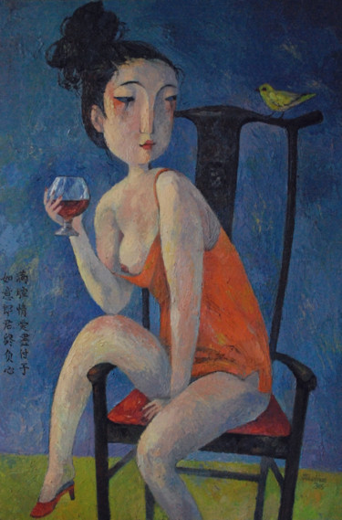Painting titled "I'm not drunk" by Yulduskhon, Original Artwork, Oil Mounted on Wood Stretcher frame