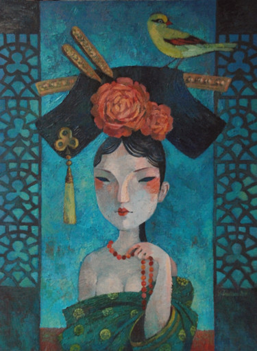 Peinture intitulée "Queen of clubs" par Yulduskhon, Œuvre d'art originale, Huile Monté sur Châssis en bois