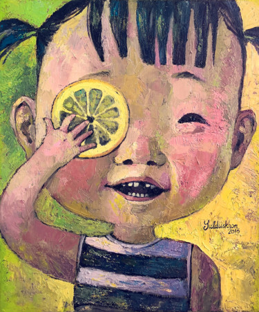 Pintura titulada "Lemon's fun" por Yulduskhon, Obra de arte original, Oleo Montado en Bastidor de camilla de madera
