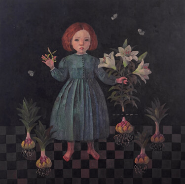 Картина под названием "The Gardener. Self-…" - Yulduskhon, Подлинное произведение искусства, Масло Установлен на Деревянная…