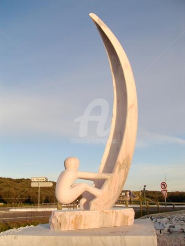 Sculpture titled "homen do leme" by Cesar Valerio, Original Artwork, Stone