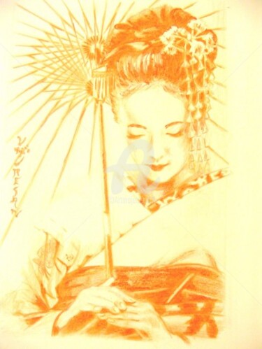 Dessin intitulée "geisha" par Resan, Œuvre d'art originale