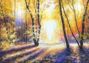 Painting titled "AUTUMN FOREST" by Michael Reshetniak, Original Artwork, Gouache