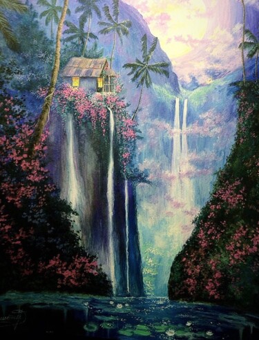 Painting titled "Night story" by Michael Reshetniak, Original Artwork, Gouache
