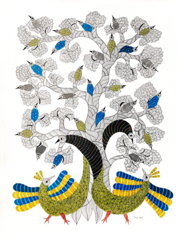 Pintura titulada "Gond Art 7" por Reshma Shyam, Obra de arte original, Acrílico