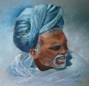 Drawing titled "Indien au turban bl…" by Résy, Original Artwork, Pastel