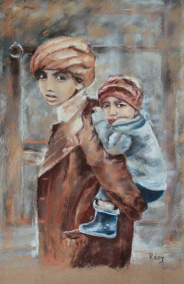 Dessin intitulée "Frère et soeur" par Résy, Œuvre d'art originale, Pastel