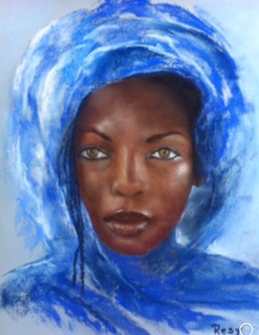 Dessin intitulée "Africaine au voile…" par Résy, Œuvre d'art originale, Pastel